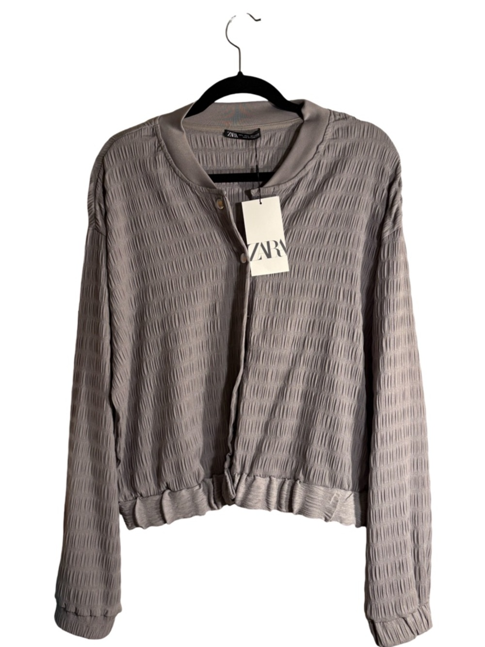 ZARA Gray Textured Lightweight Bomber Jacket